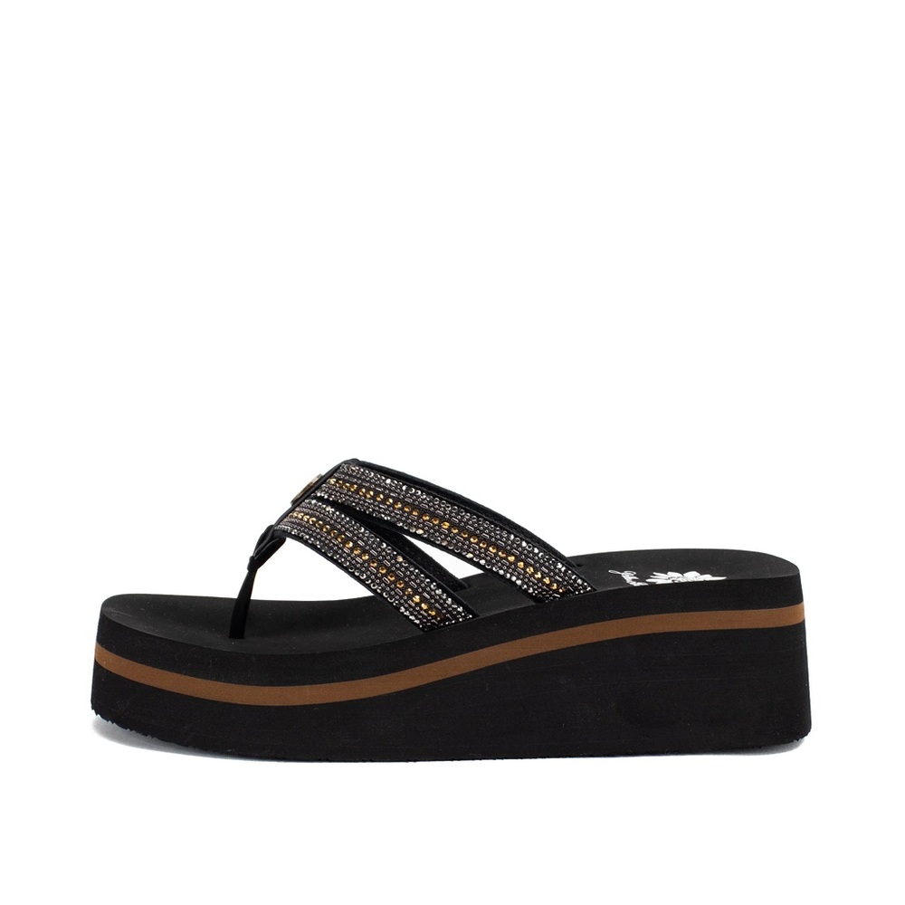 YELLOW BOX KRISTA Platform Sandals  GENUINE LEATHER COLOR BLACK NEW IN BOX